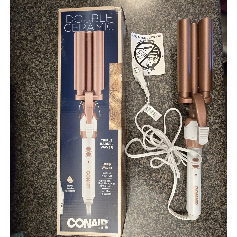 Conair Double Ceramic Rose Gold Triple Barrel Waver Hair Style Tool. New In Box